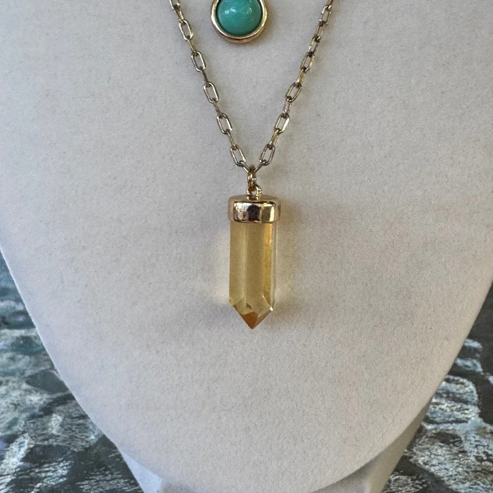 Layered Necklace‎ Set Gold Tone Turquoise & Citrine Style Pendant 24